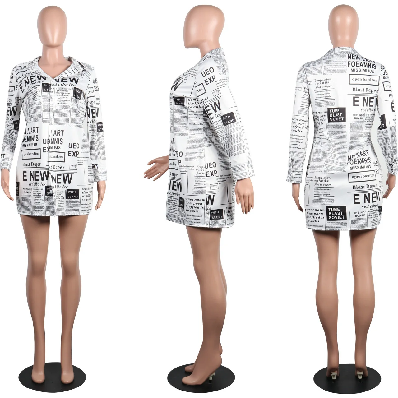 Newspaper Letter Printed Shirt Long Sleeve Turn Down Collar Button Long tops Women Casual Shirts Autumn Clothing For Female