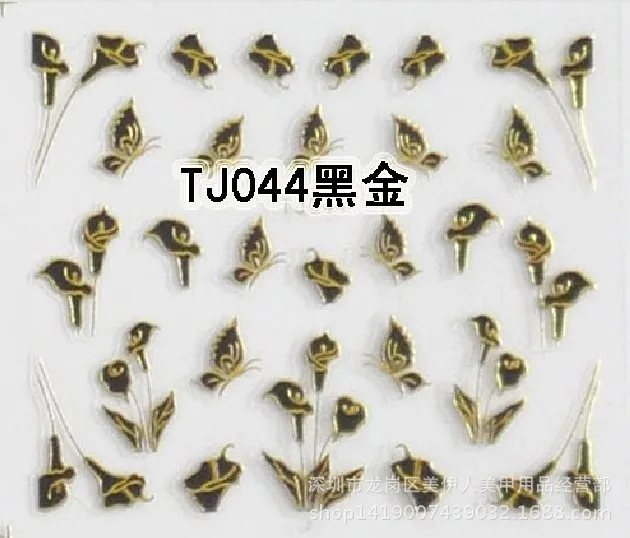 Newest 5 sheet 12 type Black gold Nail Stickers Designs Gummed 3D Nail Art Stickers Decals Makep Art Decorations TJ037-048 - Цвет: TJ044 5sheet