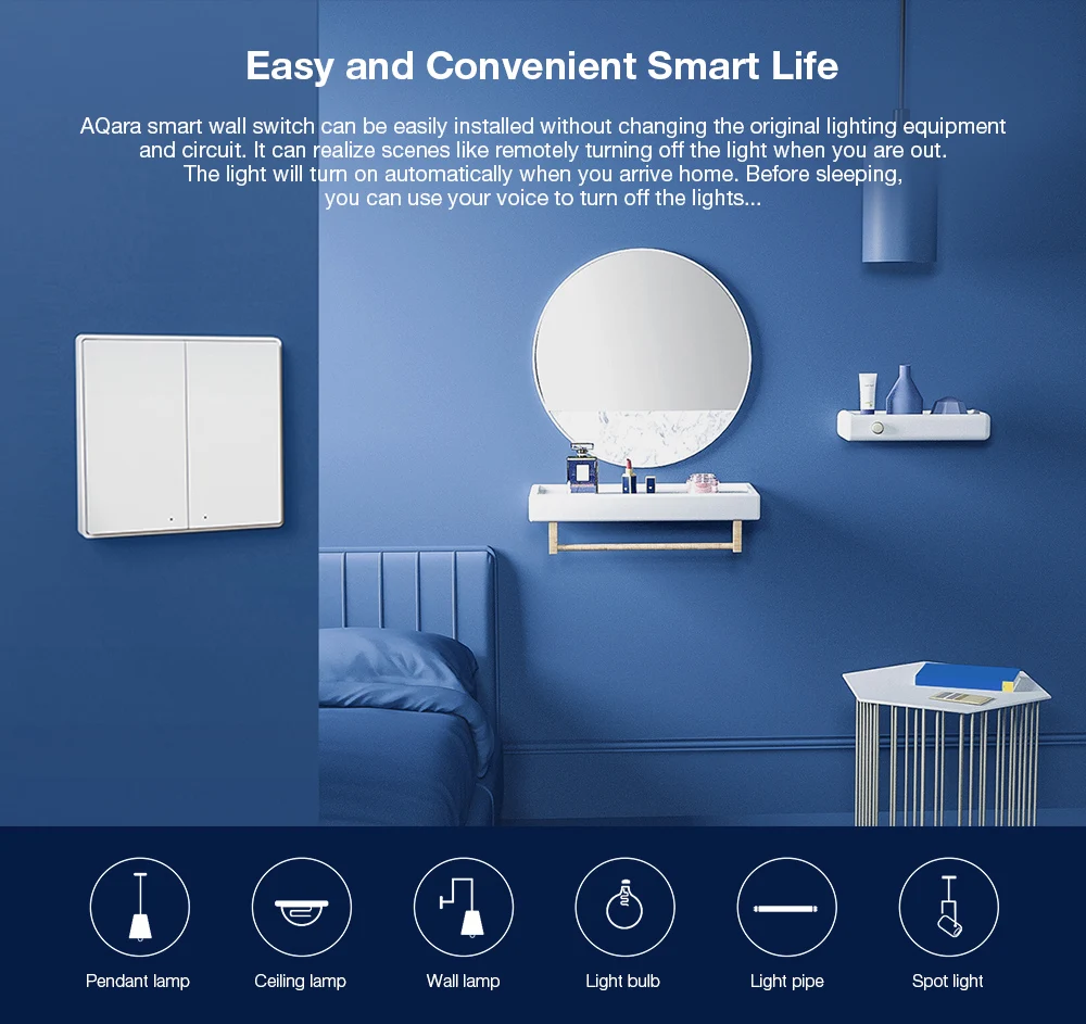 AQara QBKG21LM Wireless Smart Wall Switch 1-gang Design APP / Voice Control Over-heat Protection
