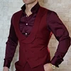 Double-Breasted Burgundy Waistcoat Wedding Men's Suit Vest Shawl Lapel Slim Waistcoat Steampunk 2