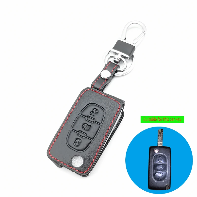 

3 Button Remote Control leather Key Case Cover For Peugeot 207 407 407SW For Citroen C4 C5 C6 C8 Flip Car Key Fob Shell Foldable