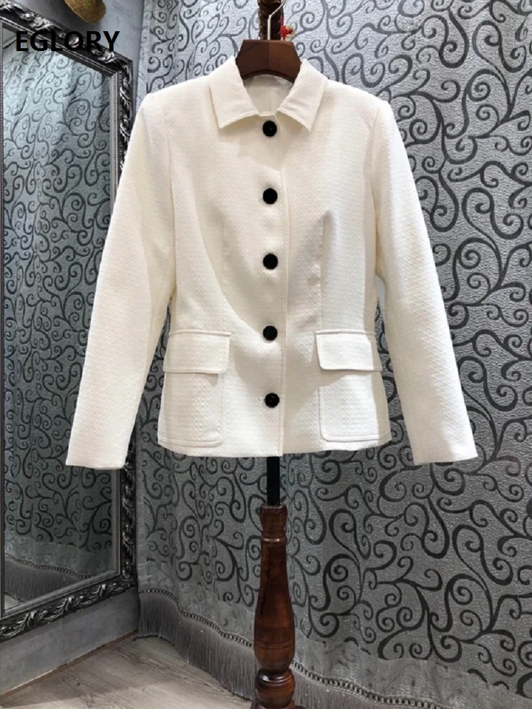 

Latest Fashion Jacket 2021 Spring Autumn Tops Coat Women Turn-down Collar Pocket Deco Long Sleeve Casual White Cotton Jacket