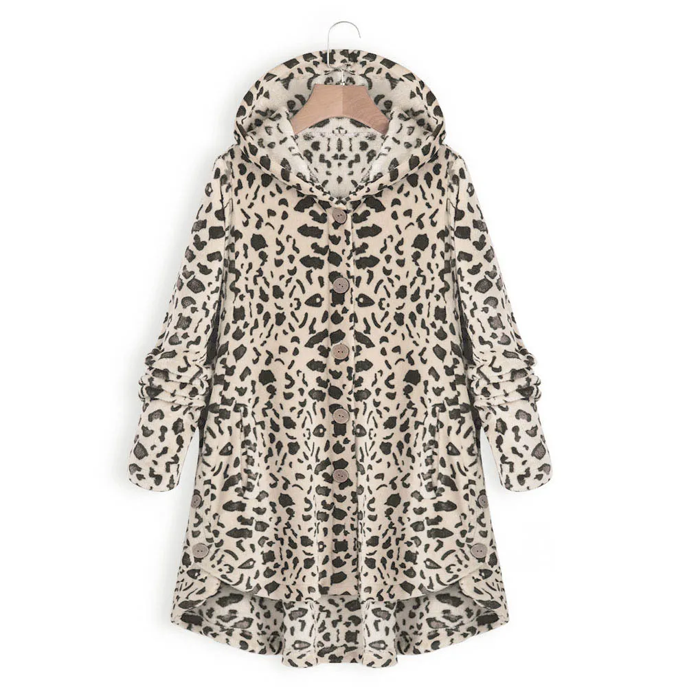 Плюшевое пальто с леопардовым принтом, теплая зимняя куртка с капюшоном для женщин, новинка, горячая Распродажа, пальто из искусственного меха на кнопки для меха, большие размеры, S-5XL, плюшевое пальто