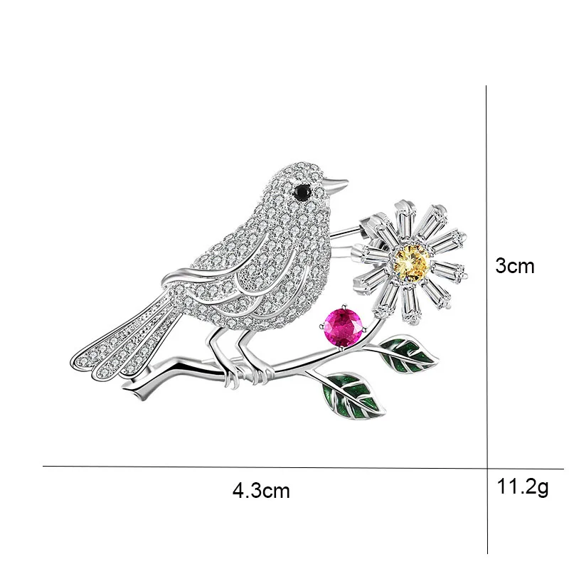 Роскошные циркониевые птички на ветке Броши для женщин эмалированные булавки горный хрусталь цветок зеленый лист брошь воротник булавка аксессуары ювелирные изделия