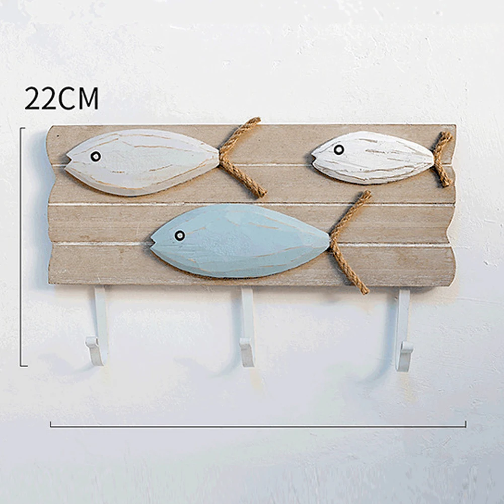 Home Organizer Hanger Key Rack Wood Decoration DIY With 3 Hooks Towel Hat Bag Wall Mount Coat Fish Bone