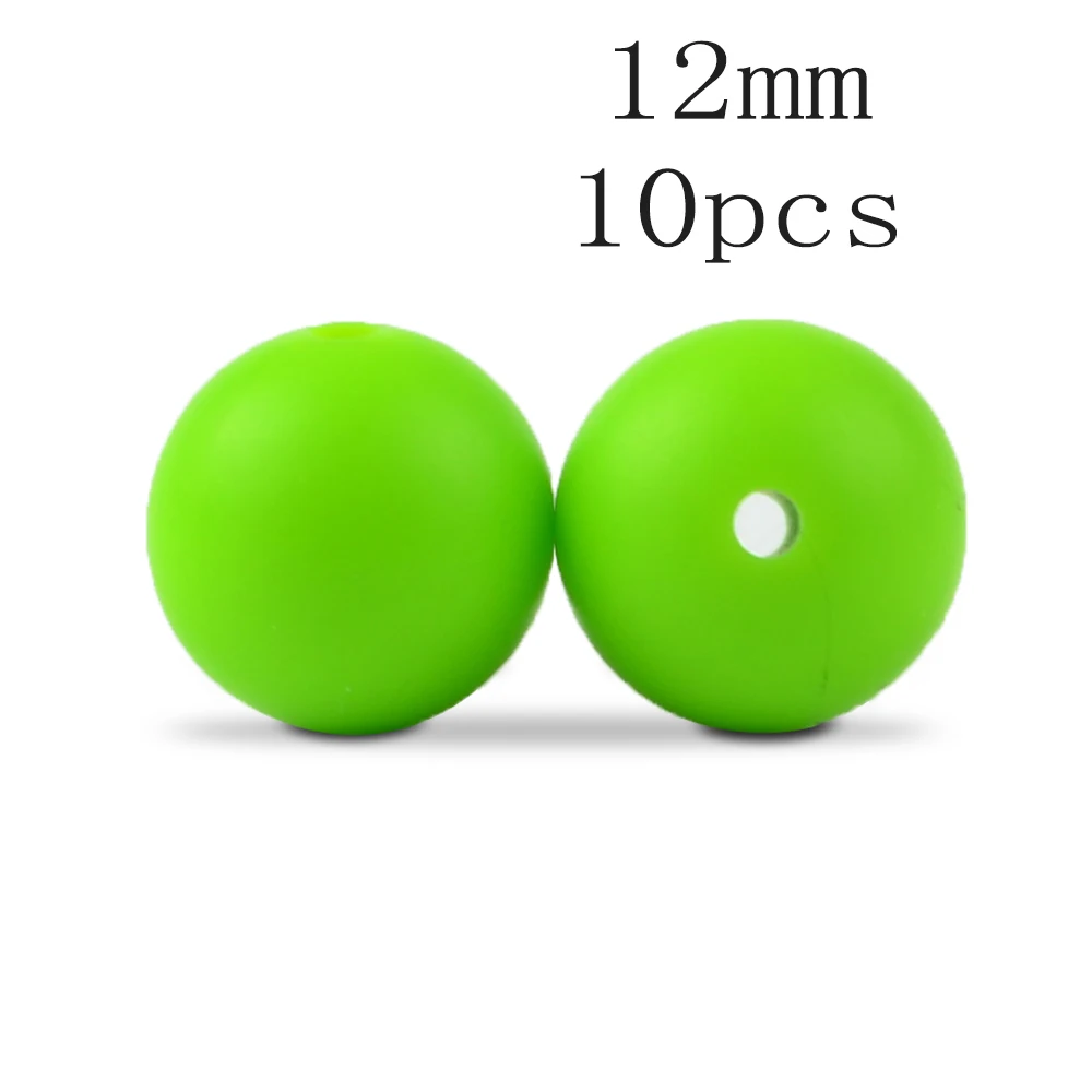 Chartreuse LOFCA 10 шт./лот, силиконовые бусины, 12 мм, свободные бусины, Детские Прорезыватели, игрушка без бисфенола, пищевого класса, DIY, жевательные ювелирные подвески, изготовление - Цвет: Chartreuse