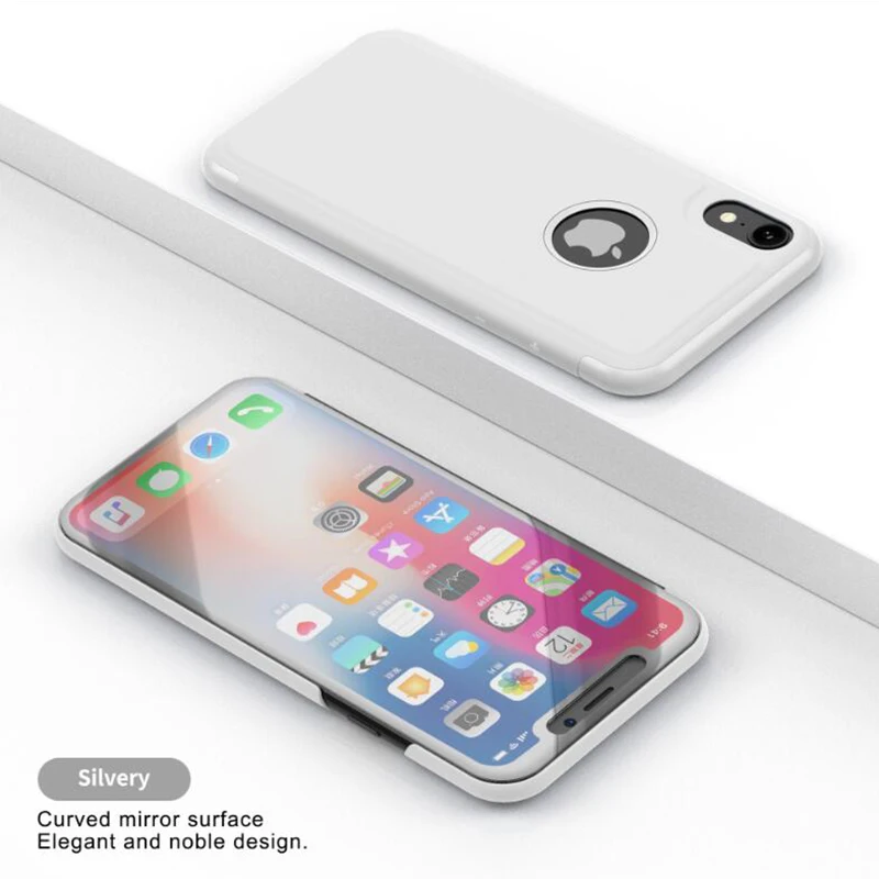 Серебристый Зеркальный флип-чехол для телефона чехол для iPhone 6 6S 7 8 Plus 11 Pro X XR XS MAX откидной зеркальный телефон стоячий кейс-держатель - Цвет: Серебристый