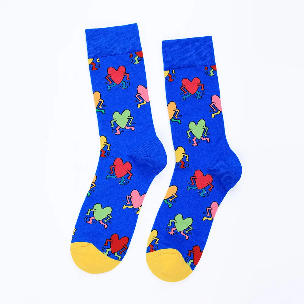 PEONFLY/Новинка года; сезон осень-зима; мужские носки с забавным разноцветным смайликом и принтом сердца; повседневные носки из чесаного хлопка в стиле Харадзюку