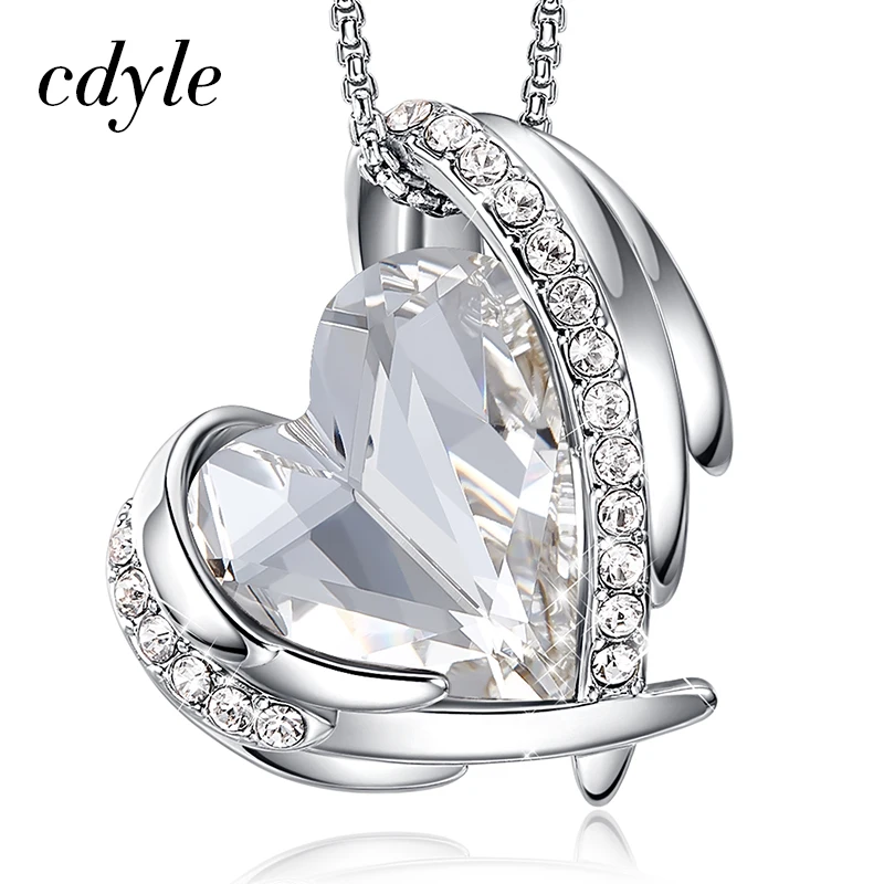 Cdyle, классика, 12 цветов, Крыло ангела, розовое хрустальное сердце, горка, подвеска, ожерелья с блестящим цирконием для женщин, вечерние, аксессуары - Окраска металла: Crystal N1751I-S