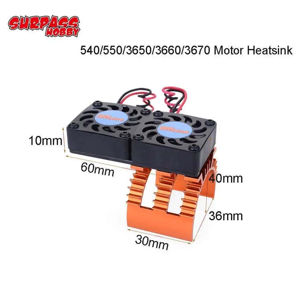 

SURPASS HOBBY 1pcs Motor Heatsink for 540/550/3650/3660/3670 Motor Heat sink with Two Cooling Fans for 1/10 RC HSP HPI Car Motor