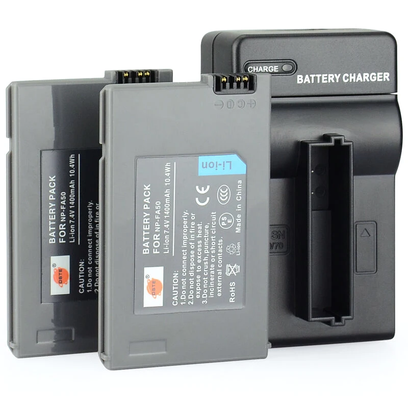 2Battery1Charger 3 шт. 1400 мАч 7,4 В NP-FA50 DSTE Lion камера зарядное устройство для sony DVW-700 DCR-DVD7E PC55E HC90E PC1000E PC55/R PC55/B PC55/W - Цвет: 2Battery1Charger