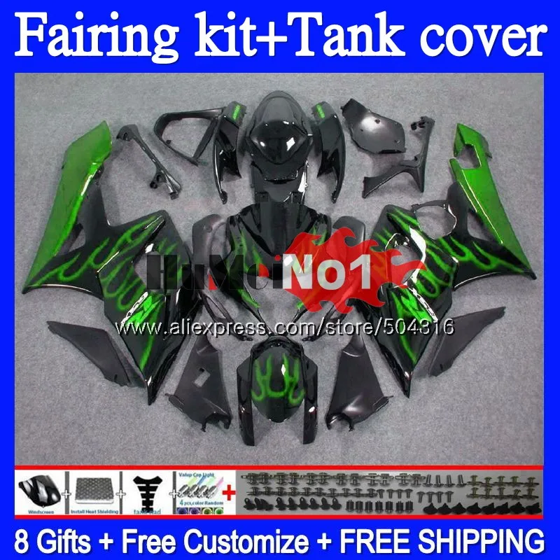 

+Tank Kit For SUZUKI GSXR-1000 GSXR 1000 1000CC CC Green flames 68MC.50 K5 GSX-R1000 GSX R1000 GSXR1000 05 06 2005 2006 Fairing