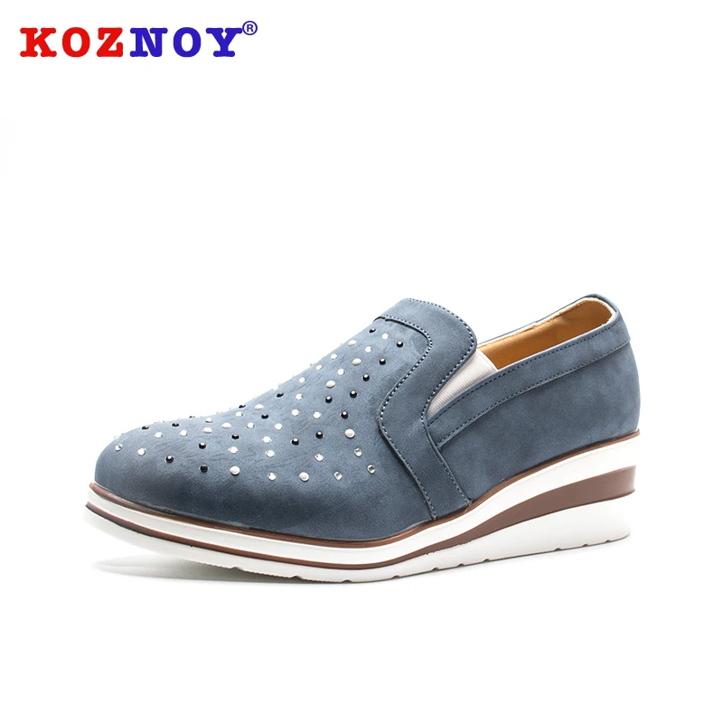 

Koznoy Women Wedge Pumps Shoes Sneakers Platform Heels Shoes Women Slip on Rhinestone Slipony Female Footwear breathable