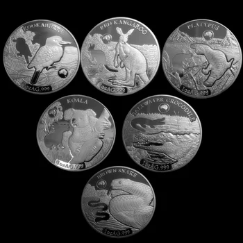 

6pcs/lot 2019 Australia coins set 1oz silver coin crocodile + koala +Snake+ kookaburra challenge coins gift