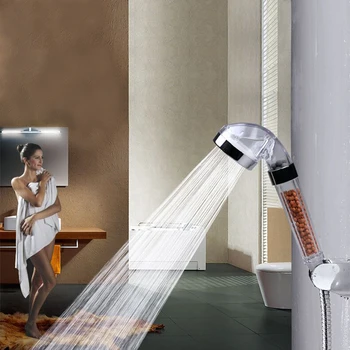 

Shower Bath Head Adjustable 3 Mode High Pressure Stone Stream Handheld Shower Head With Negative Ion Activated Ceramic Balls