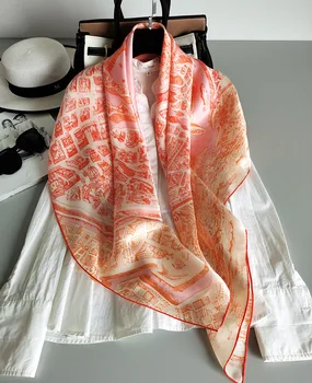 

Women's 100% Pure Silk 12mm Satin Printed Big Square Scarf Wrap Kerchief 108cm 42.5" WD017-1