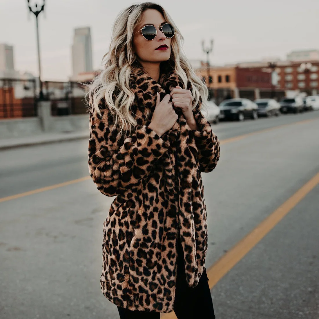 Осенне-зимнее новое женское меховое пальто, имитирующее норковый меховой воротник, классическое леопардовое пальто средней длины, Женское пальто, куртка