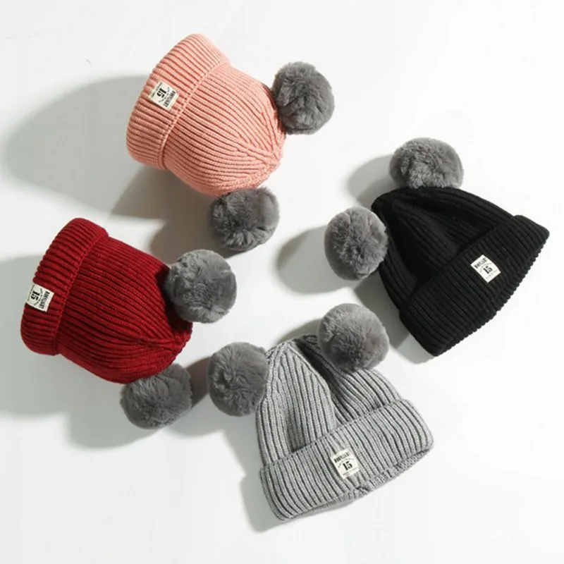 Newborn Baby Hat Pompon Winter Children Hat Knitted Cap For Girls Boys Cute Solid Color Girls Hat Baby Beanies/