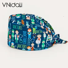 Gorro quirúrgico con estampado de médico para sala de operaciones, gorro quirúrgico con botones para laboratorio, tienda de mascotas