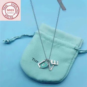 

S925 sterling silver necklace, 1:1 classic green LOVE expression. Fashionable ladies jewelry