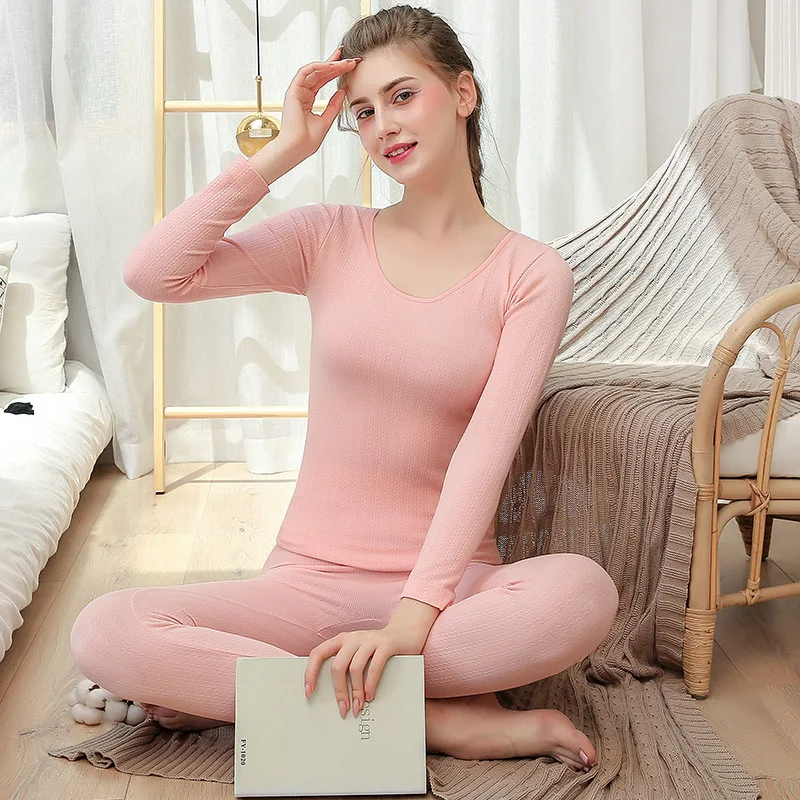 

New Ropa Interior Termica Mujer Knitted All-cotton Autumn Clothes Long Pants Suit Round Neck Slim Ladies Thermal Underwear 2020