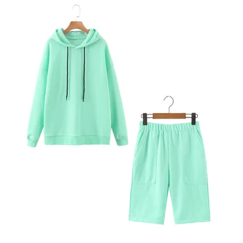 

FORYUNSHES korea chic solid hood sweatshirt two piece suit women shorts set suit 2 piece set sweet top and shorts 2020 New