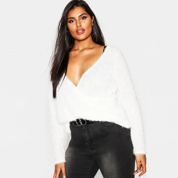 

Plus Size V-Neck Sexy Knitted Sweater Women Plus Size Pullovers Female Sweater Pullover Winter Women Loose Sweaters Oversize