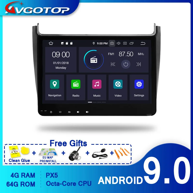 AVGOTOP Android 9 0 4 Гб + 64 ГБ Автомобильный dvd плеер для VW POLO 2016 IPS HD экран