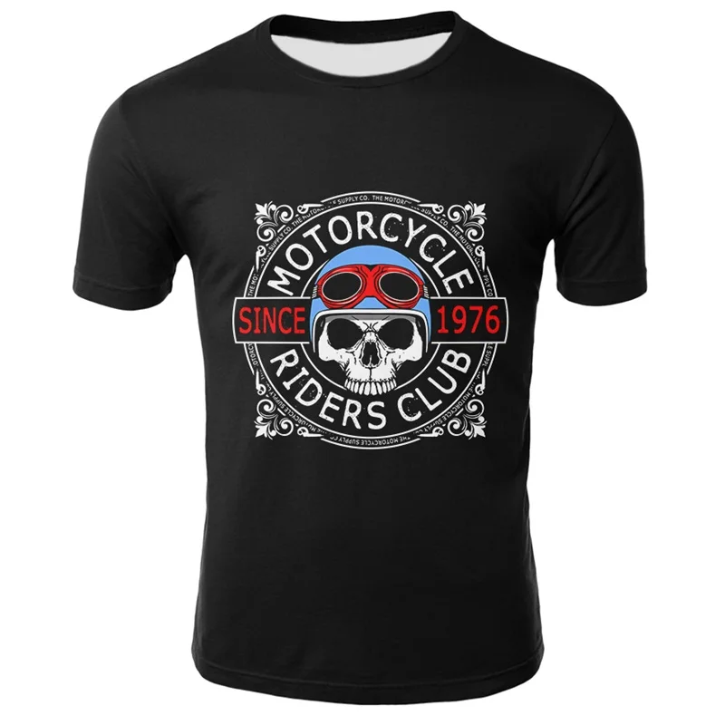 Мужская черная футболка с черепом, забавная футболка с 3d принтом в виде мотоцикла и панка, мужская одежда в стиле хип-хоп, Повседневная Уличная одежда в стиле панк-рок - Цвет: T7