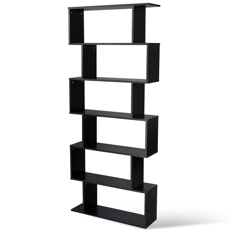 6 Tier S Shaped Bookcase Z Shelf Style Storage Bookshelf High