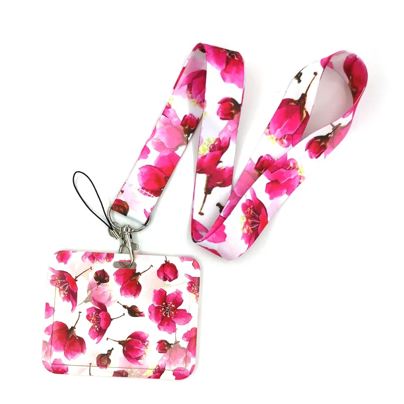 Красный Цветочный шнурок для кредитных карт держатель удостоверения личности