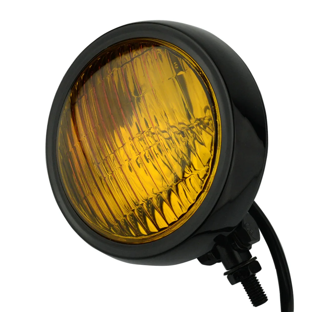 Универсальная мотоциклетная фара круглая Передняя Кафе Racer головной свет Модифицированная мотоциклетная лампа для Honda Harley - Цвет: Black with Yellow