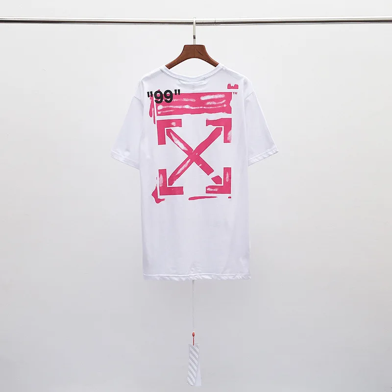 Белый OFF-WHITE 99 розовая Мужская футболка с короткими рукавами и принтом стрелы Европейский код - Цвет: Белый