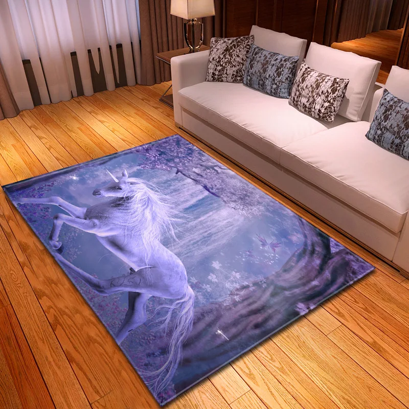 Custom Unicorn Home Decor Round Carpet Bedroom Yoga Area Rug Kid Play Floor Mat 