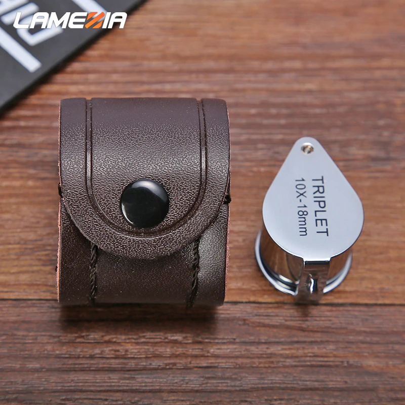 

LAMEZIA 10*18MM Illuminated Magnifier Handheld LED Jeweler Loupe Triplet Magnifying Glass Leather Case