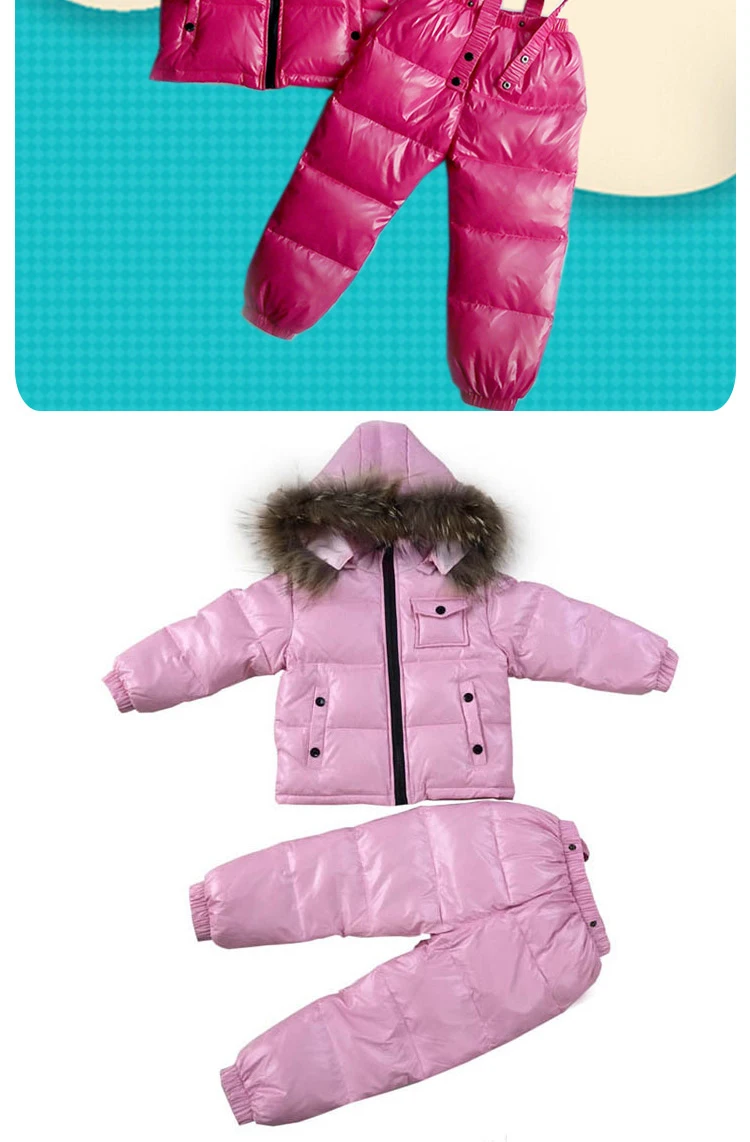 Dollplus/Коллекция года, зимняя детская одежда лыжный костюм для мальчиков и девочек детский спортивный комплект из 2 предметов, пуховые пальто с меховым капюшоном, куртки теплые штаны