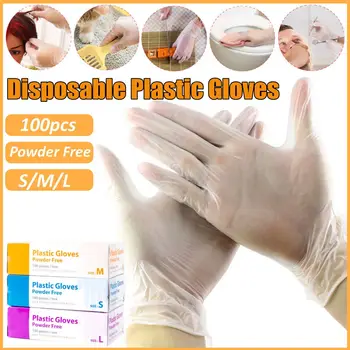

100Pcs/box Disposable PVC Gloves Food Grade Kitchen Gloves Non-slip Thick Protective Gloves Household Work Cleaning