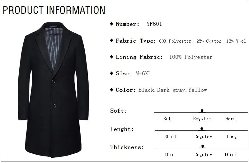 Мужское шерстяное модное однотонное Мужское пальто черного цвета хаки, осенне-зимнее повседневное шерстяное длинное Мужское пальто размера плюс 6XL