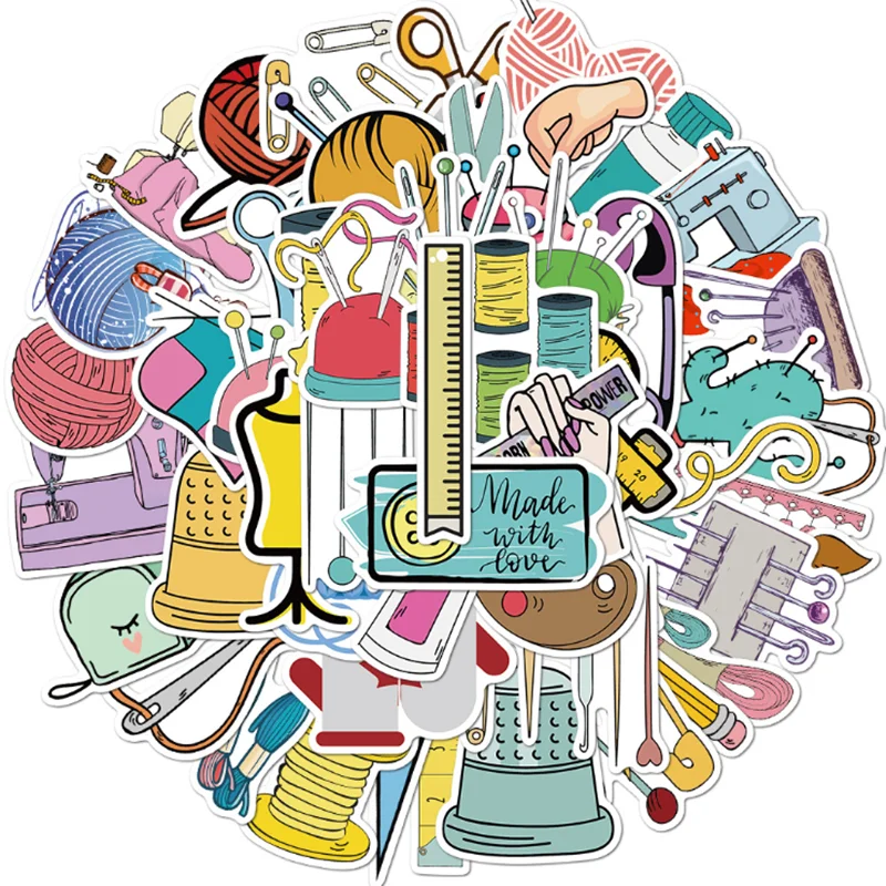 

10/30/50 PCS Cartoon Sewing Machine Notebook Water Cup Guitar Phone Case Skateboard Waterproof Graffiti Sticker Toy Wholesale
