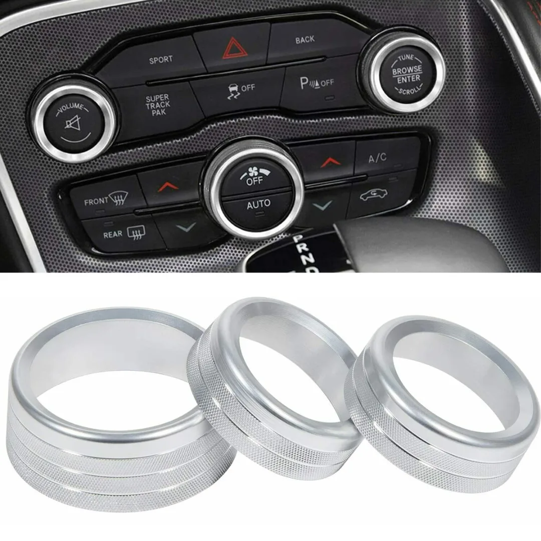 3X Car Radio Switch Trim Ring Knob Covers Fit For Dodge Challenger 2015-2020 Car Radio Switch Trim Ring Manopola