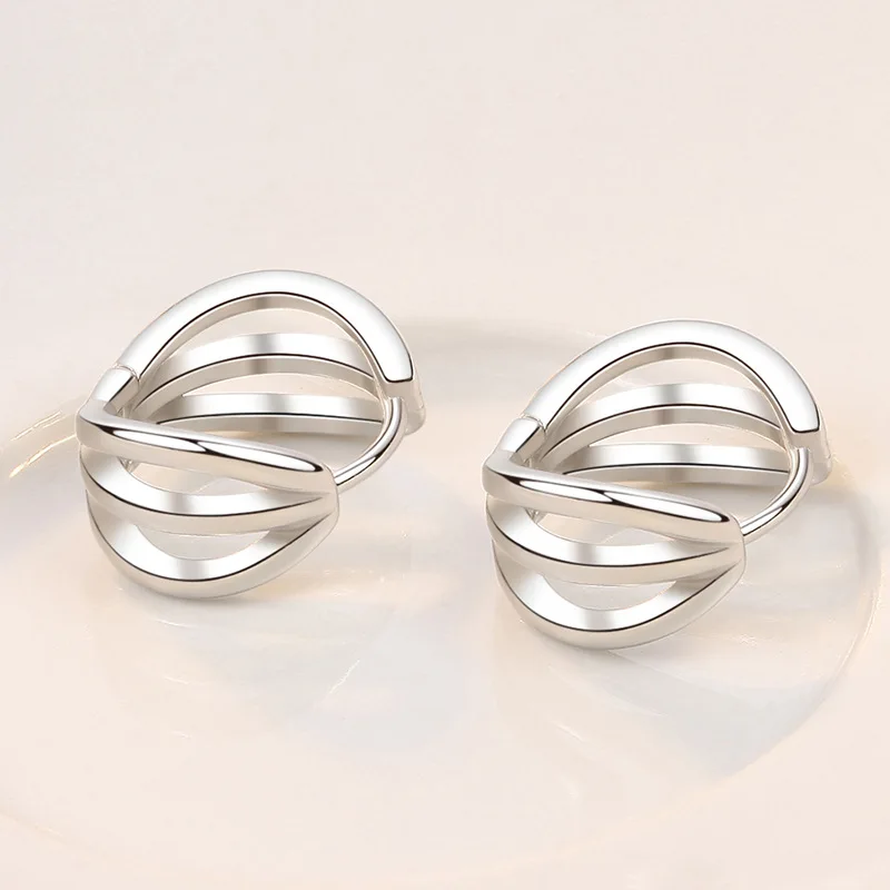 KOFSAC Fashion 925 Sterling Silver Earrings For Women Temperament Glossy Three Sides Ear Buckle Jewelry Lady Birthday Party Gift