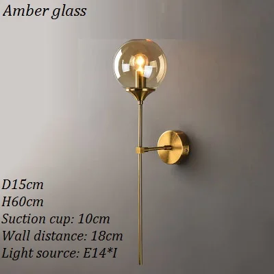 Amber glass LukLoy современный светодиодный стеклянный настенный канделябр Крытый светодиодный настенный светильник для гостиной, стеклянная шар настенный светильник для спальни светодиодный Обеденная освещение - Цвет абажура: Amber glass