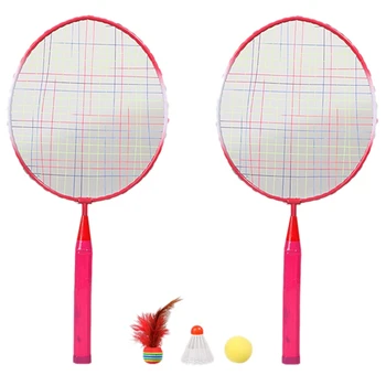 

2 Players Badminton Racket Ball, Portable Colored Plaid Durable Nylon Alloy Badminton Racquet 3 Balls for Children Training