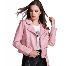 

FAKUNTN 2021 Women Faux Leather Autumn Winter Jackets Lady PU Bomber Motorcycle Outerwear Slim Short Punk Coat with Belt Black