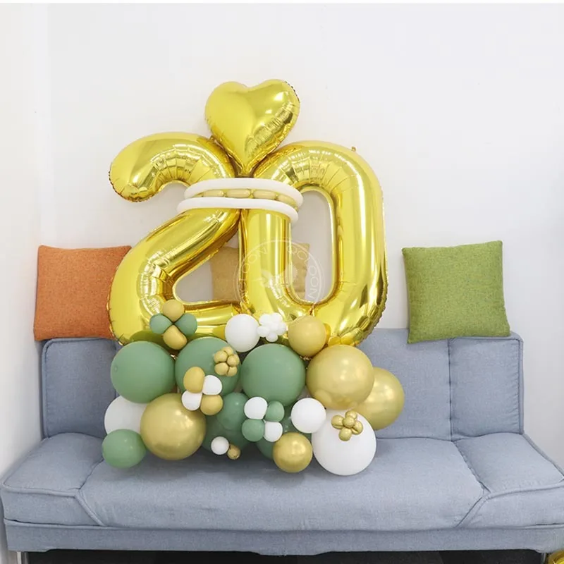 47pcs Gold Birthday Balloon Set 32inch Foil Number Balloons 18 20 30 40 50 60 70 Years old Adult Party Decor Supplies | Дом и сад