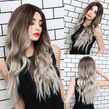 JONRENAU 24 Inches  Long Synthetic Natural Wave Brown Ombre Hair Wigs Heat Resistant Hair Wigs for Black Women 6