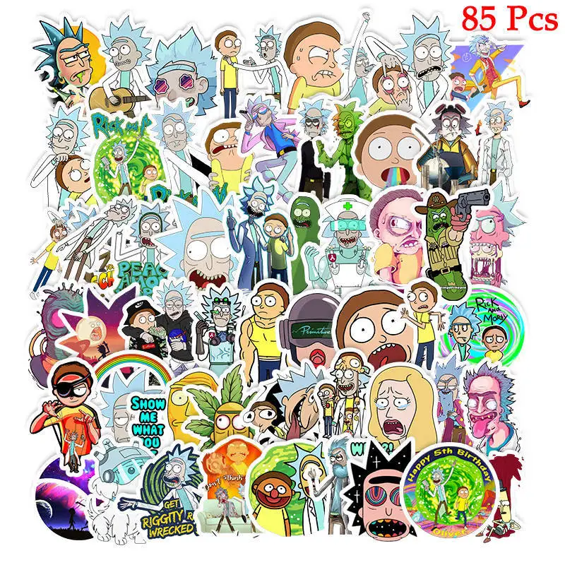 85 шт. наклейки Rick and Morty с героями мультфильмов Водонепроницаемая Виниловая наклейка для багажа ноутбук телефон скейтборд мотоцикл наклейки на велосипед