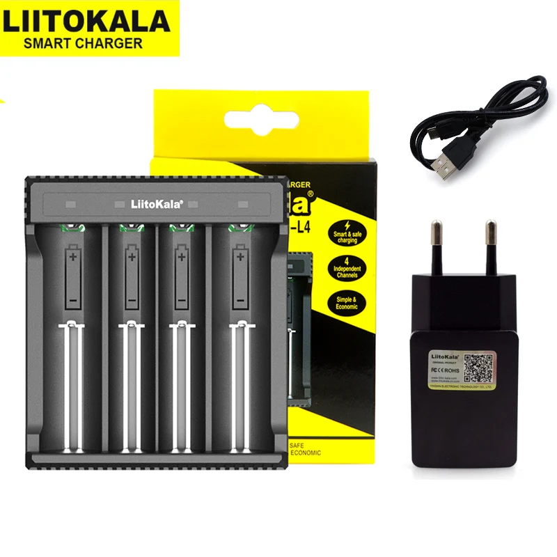 LiitoKala Lii-L4 Lii-L2 18650 charger Rechargeable battery 4Slot 2slot E-cigarette 26650 21700 batteries + 5V plug | Электроника