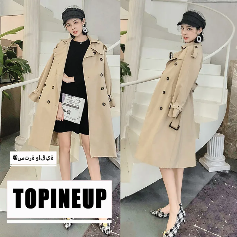 

Double-breasted Long Windbreaker Women 2019 Hot Lapel Elegant Solid Color Female Casual Trench Coat