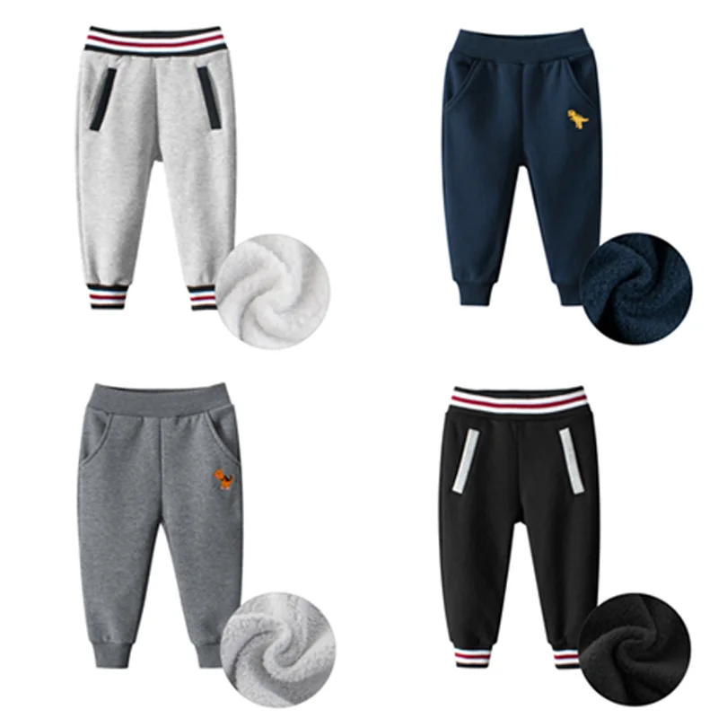 

Boys Plus Velvet Pants Children's Sports Pants Winter 2019 New Big Boy Boy Trousers Thick Warm to Wear Outside striped